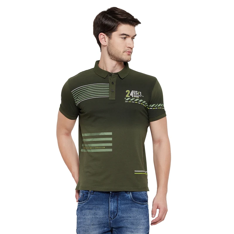 Duke Urban Men Half Sleeve Cotton T-shirt (LQ3758) Olive / M / Printed