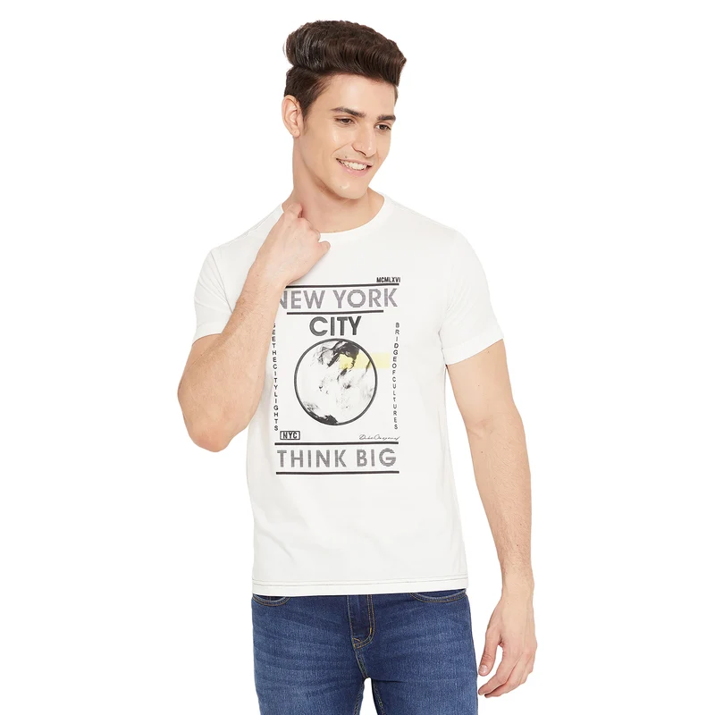 Duke Urban Men Half Sleeve Cotton T-shirt (LQ3918) Off White / XXL / Printed