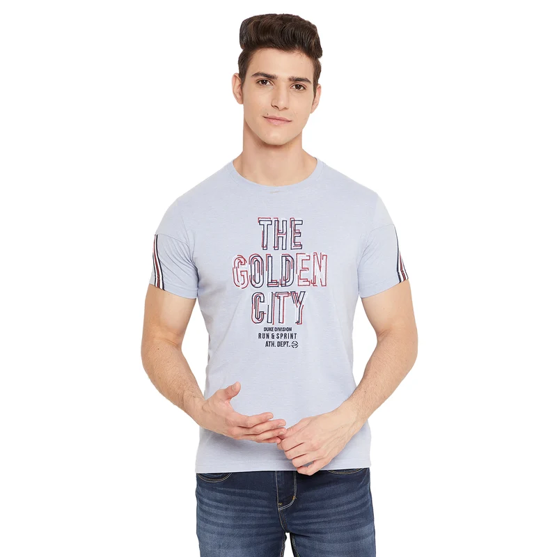 Duke Urban Men Half Sleeve Cotton T-shirt (LQ3931) Ice Blue Mix / S / Printed