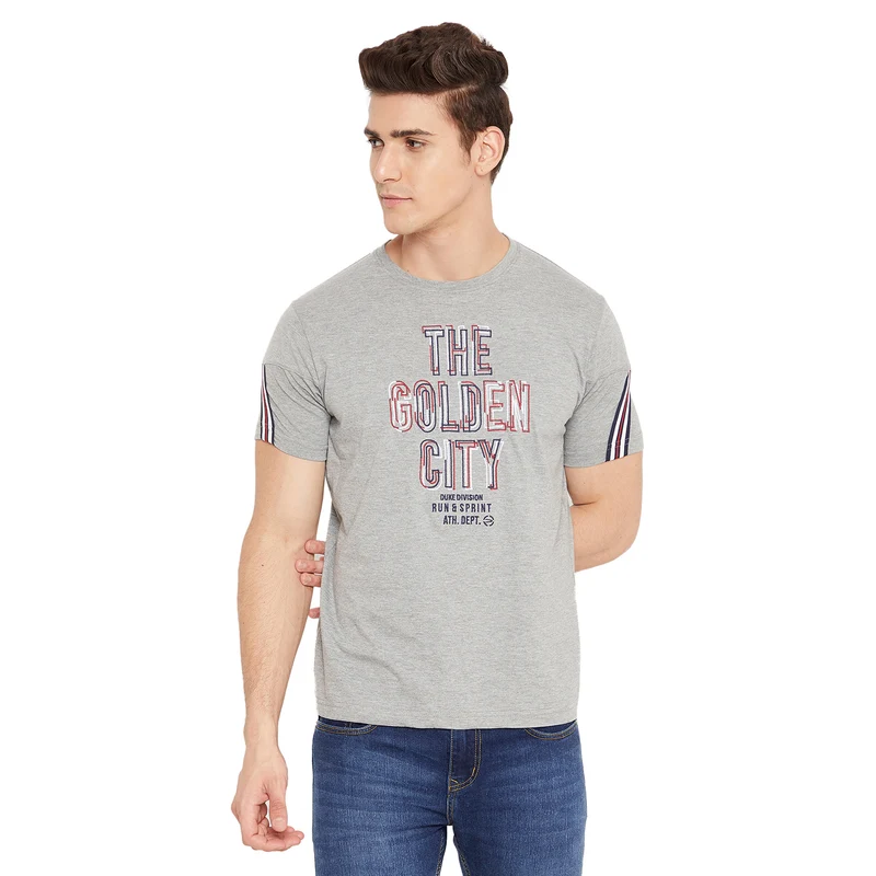 Duke Urban Men Half Sleeve Cotton T-shirt (LQ3931) M.Grey Melange / L / Printed