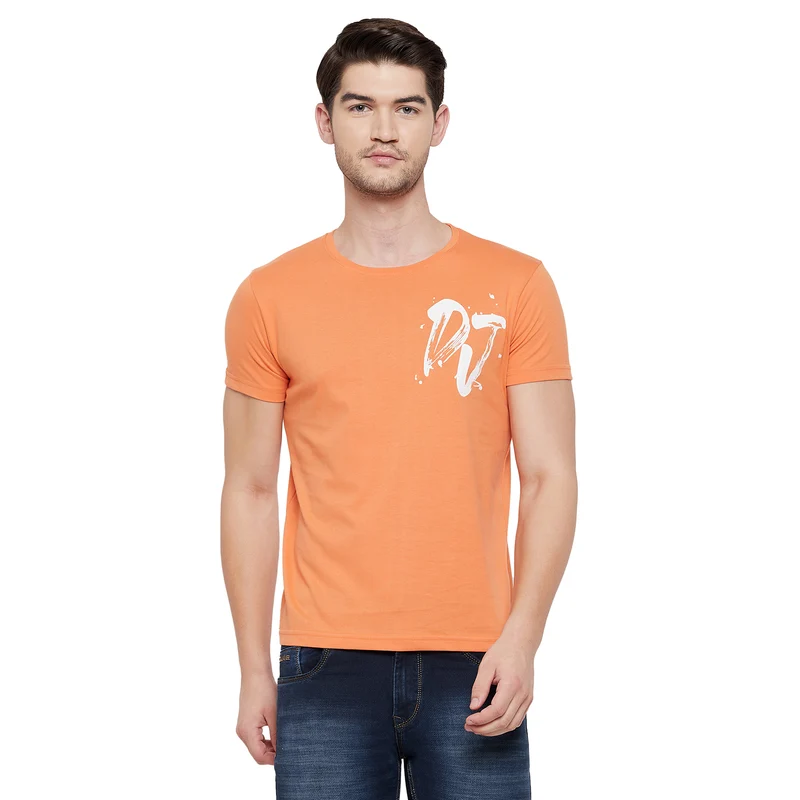 Duke Urban Men Half Sleeve Cotton T-shirt (LF5034) Orange / M / Printed