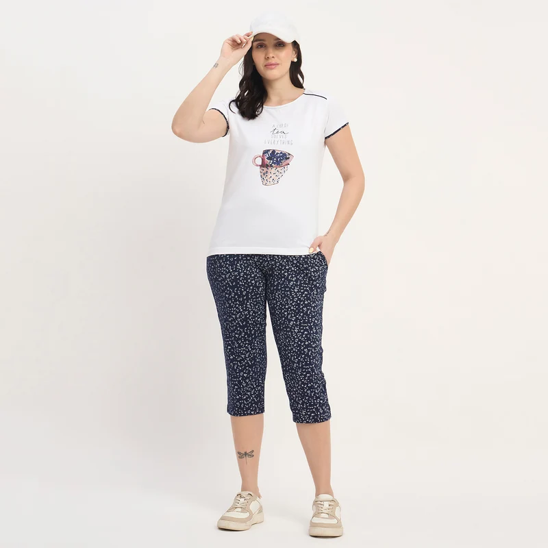 Duke Urban Women Printed Top & Capri Set (LFX855) White / L / Printed
