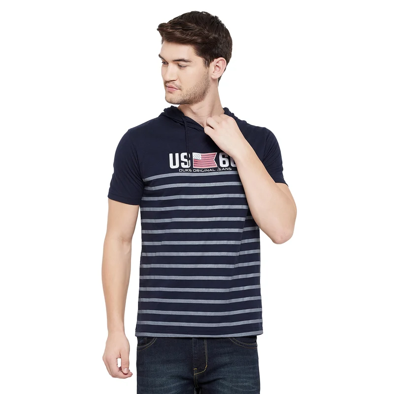 Duke Urban Men Half Sleeve Cotton T-shirt (LQ3442) S / D.Navy / Striped