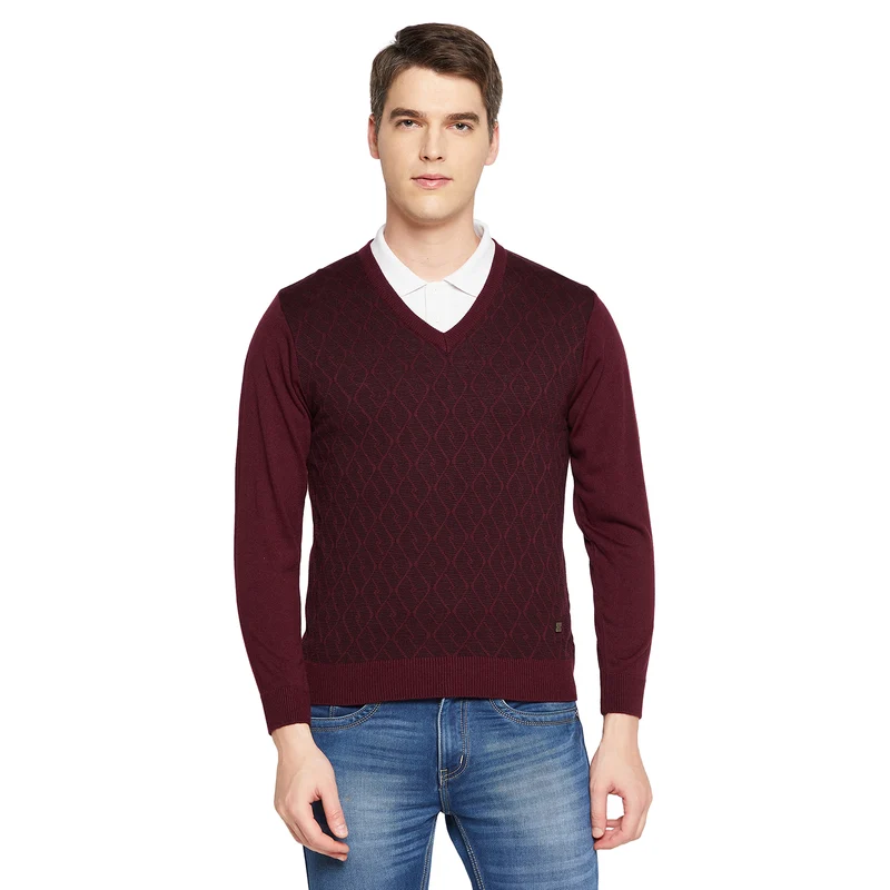 Duke Urban Men Full Sleeve V Neck Sweater (SDS8090) Rust / XXL / Printed