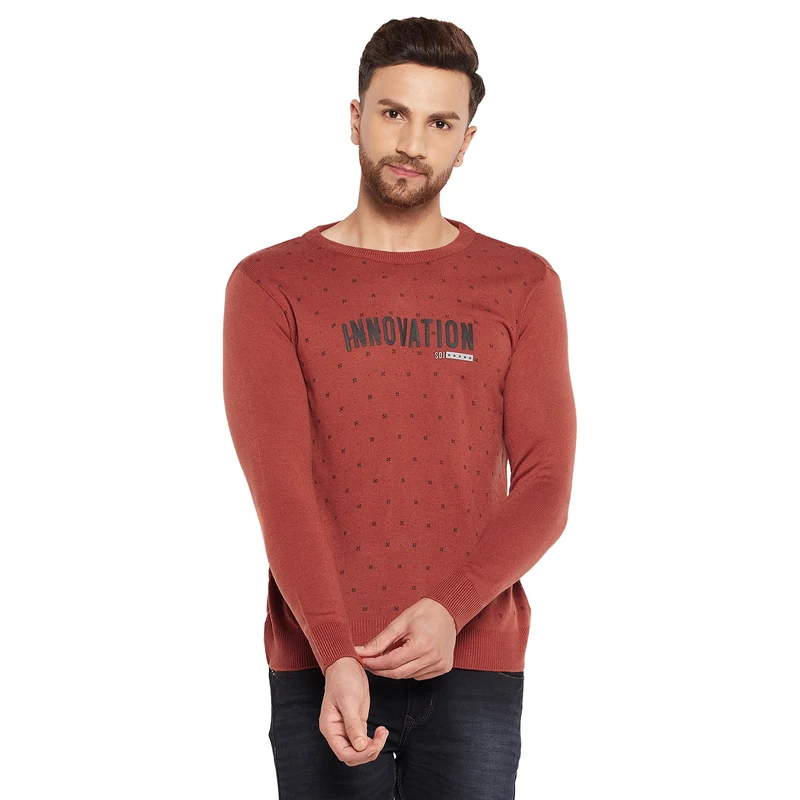 Duke Urban Men Full Sleeve Round Neck Sweater (SDS8091) Rust / L / Printed