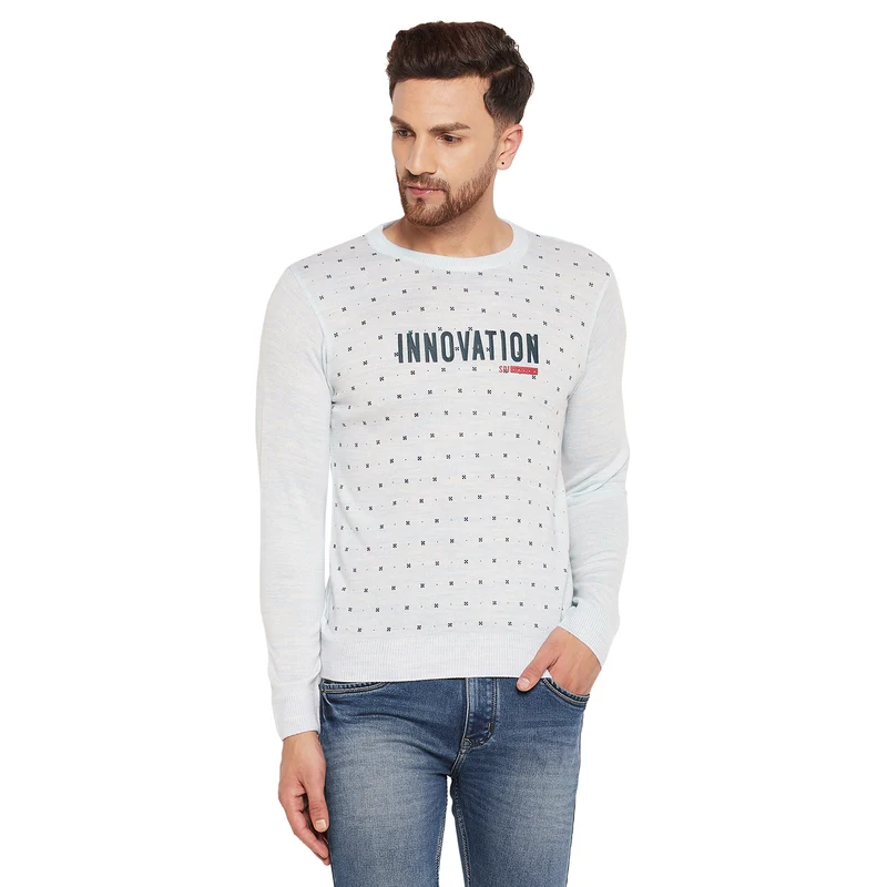 Duke Urban Men Full Sleeve Round Neck Sweater (SDS8091) Sky Mix / M / Printed
