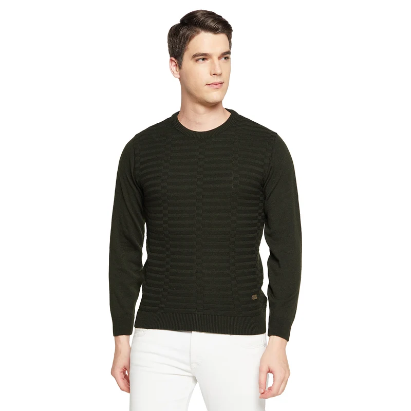 Duke Urban Men Full Sleeve Round Neck Sweater (SDS8084) Olive / M / Self Design