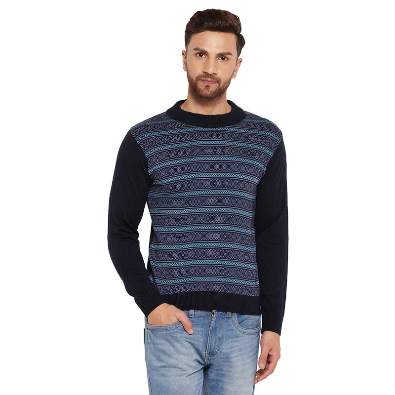 Duke Urban Men Full Sleeve High Neck Sweater (SDS8086) D.Navy / M / Printed