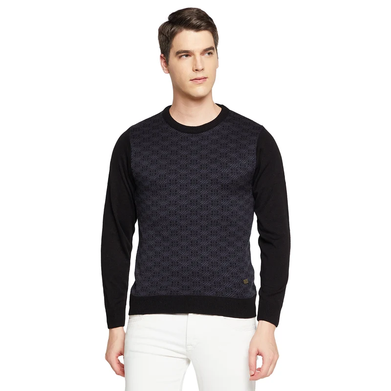 Duke Urban Men Full Sleeve Round Neck Sweater (SDS8087) Black / L / Self Design
