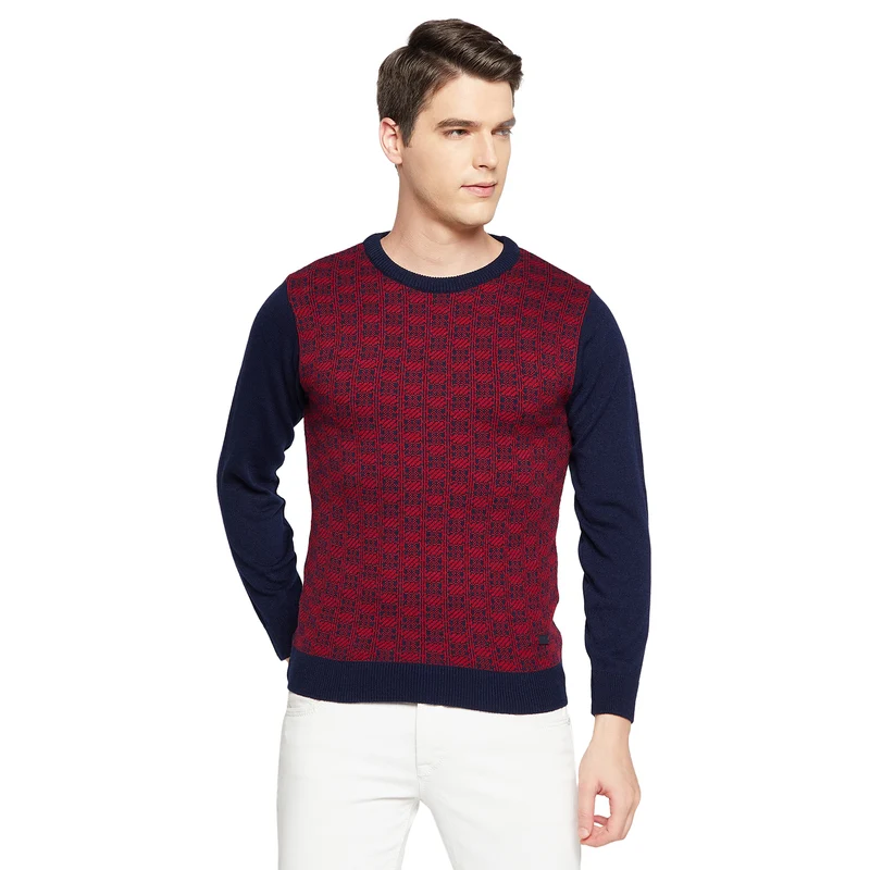 Duke Urban Men Full Sleeve Round Neck Sweater (SDS8087) Red / L / Self Design