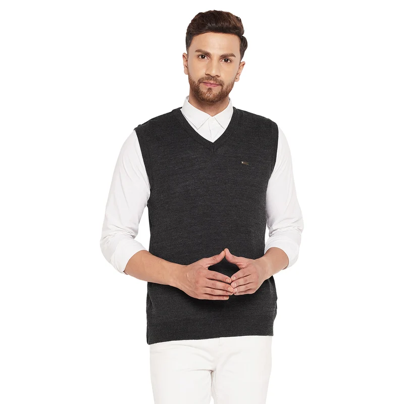 Duke Urban Men Sleeveless V-Neck Sweater (SDS2000) Black Mix / XXL / Solid