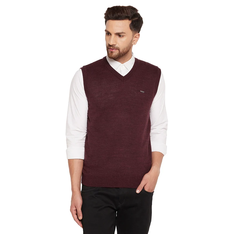 Duke Urban Men Sleeveless V-Neck Sweater (SDS2000) Wine Mix / M / Solid