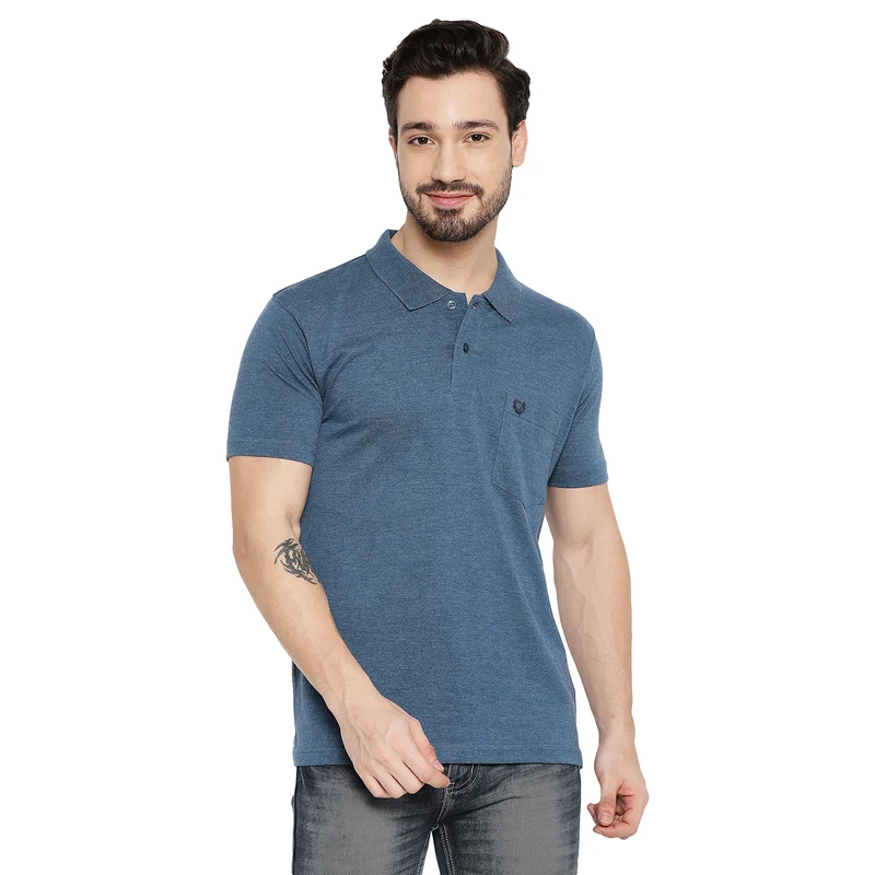 Duke Stardust Men Half Sleeve Cotton T-shirt (SD47) Denim Blue Mel. / M / Solid