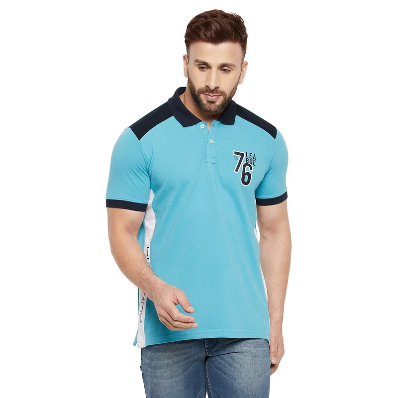 Duke Urban Men Half Sleeve Cotton T-shirt (LF5239) M / Sea Blue / Color Block