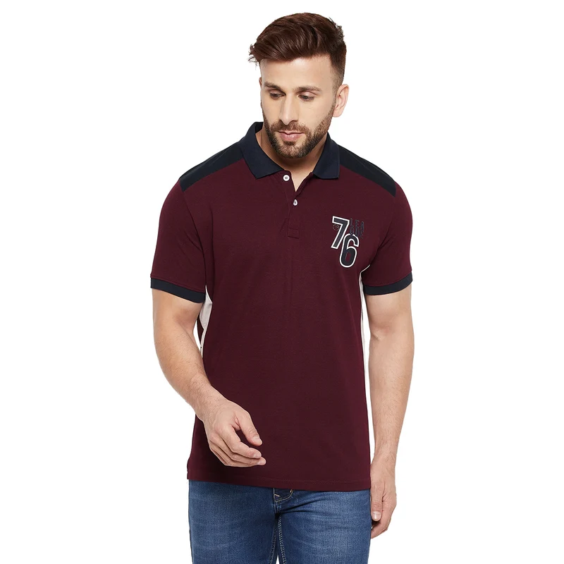 Duke Urban Men Half Sleeve Cotton T-shirt (LF5239) S / Wine / Color Block