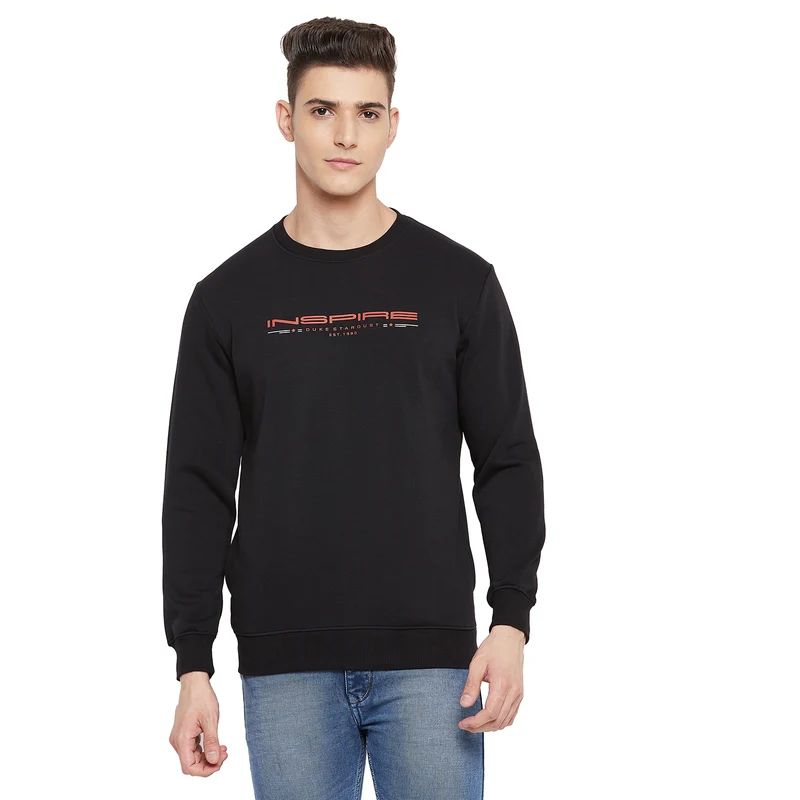 Duke Urban Men Round Neck Sweatshirt (LF3851) Black / L / Solid