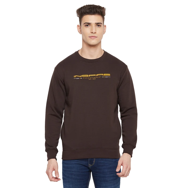 Duke Urban Men Round Neck Sweatshirt (LF3851) Brown Coffee / M / Solid