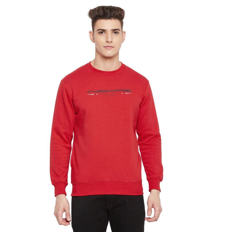Duke Urban Men Round Neck Sweatshirt (LF3851) Ruby Red / M / Solid