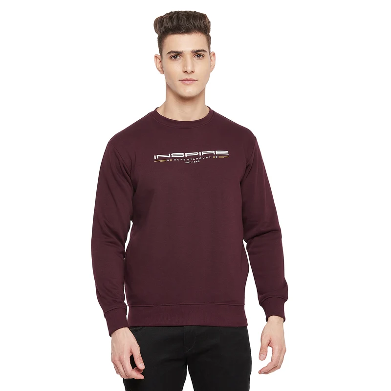 Duke Urban Men Round Neck Sweatshirt (LF3851) Wine / XXL / Solid