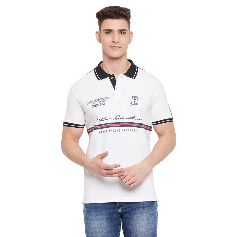 Duke Stardust Men Half Sleeve Cotton T-shirt (LF5258) White / M / Printed