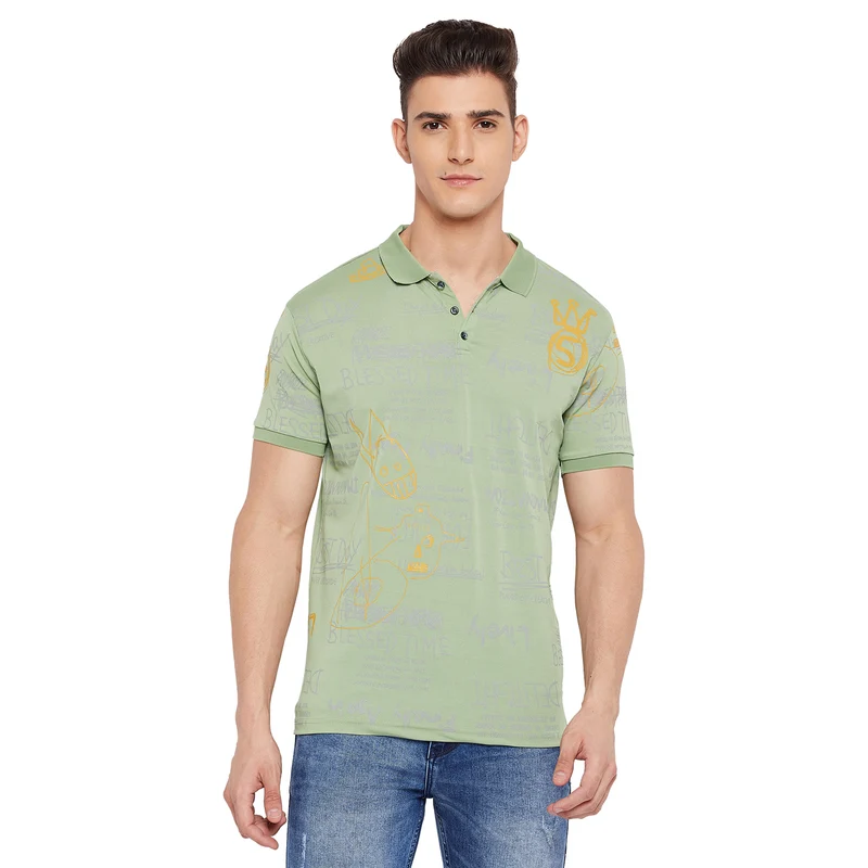 Duke Stardust Men Half Sleeve Cotton T-shirt (LF5036) Green / L / Printed