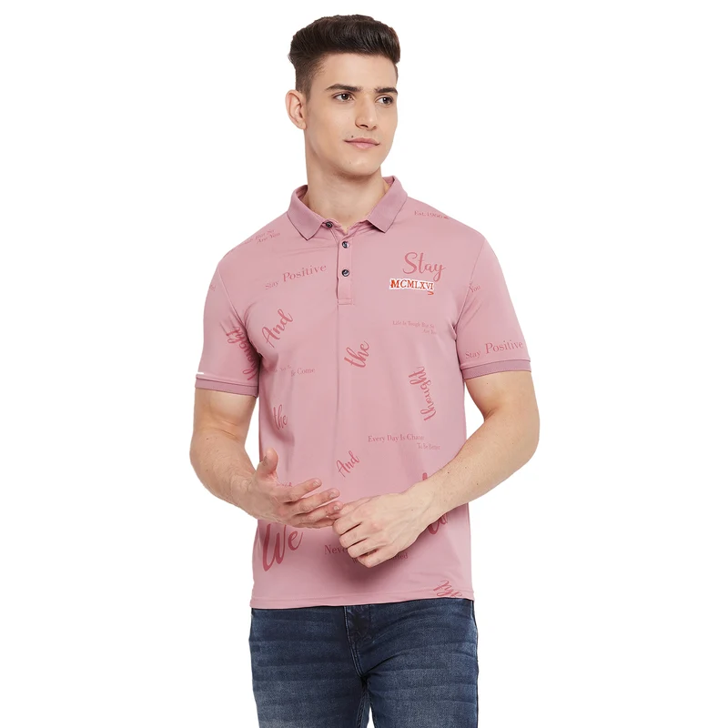 Duke Stardust Men Half Sleeve Cotton T-shirt (LF5039) XL / Dusty Pink / Typography