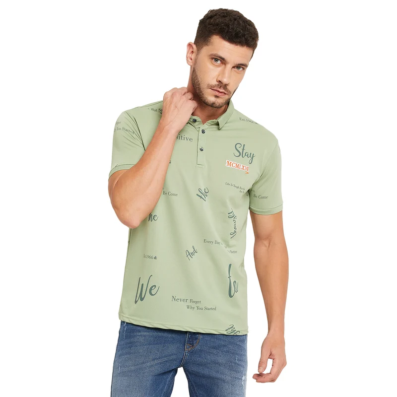 Duke Stardust Men Half Sleeve Cotton T-shirt (LF5039) L / Green / Typography