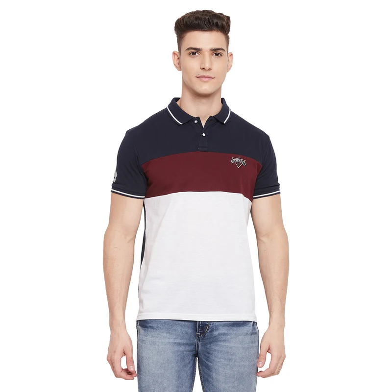 Duke Stardust Men Half Sleeve Cotton T-shirt (LF5492) Denim / XL / Color Block
