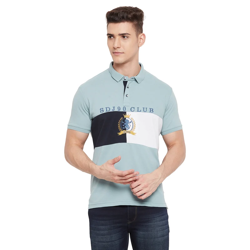Duke Stardust Men Half Sleeve Cotton T-shirt (LF5710) Pine Blue / M / Color Block