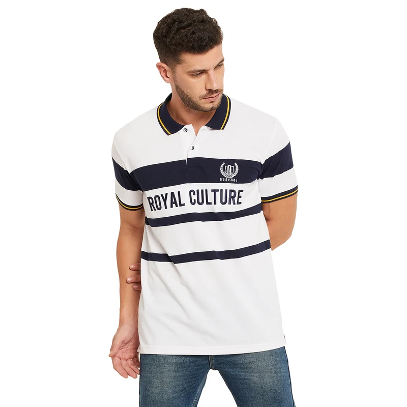 Duke Urban Men Half Sleeve Cotton T-shirt (LF5498) L / D.Navy / Striped