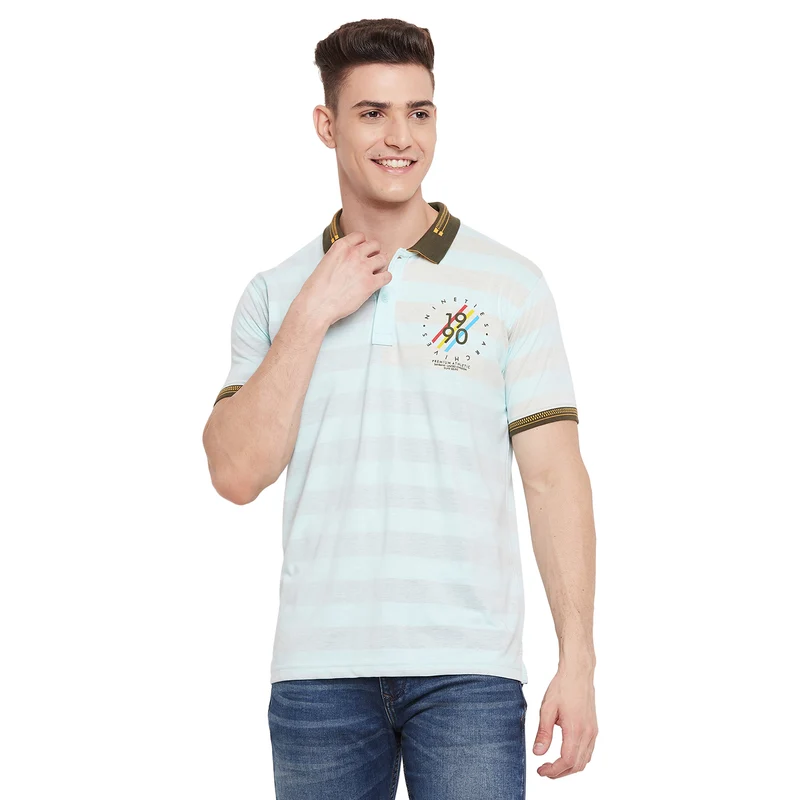 Duke Stardust Men Half Sleeve Cotton T-shirt (LF5491) Powder Blue / XL / Striped