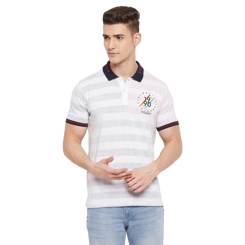 Duke Stardust Men Half Sleeve Cotton T-shirt (LF5491) White / L / Striped