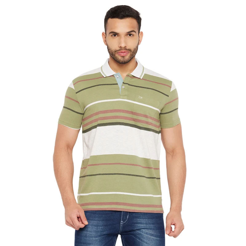 Duke Stardust Men Half Sleeve Polo Neck Cotton T-shirt (4152) White Alloy(Hairy) / L / Striped