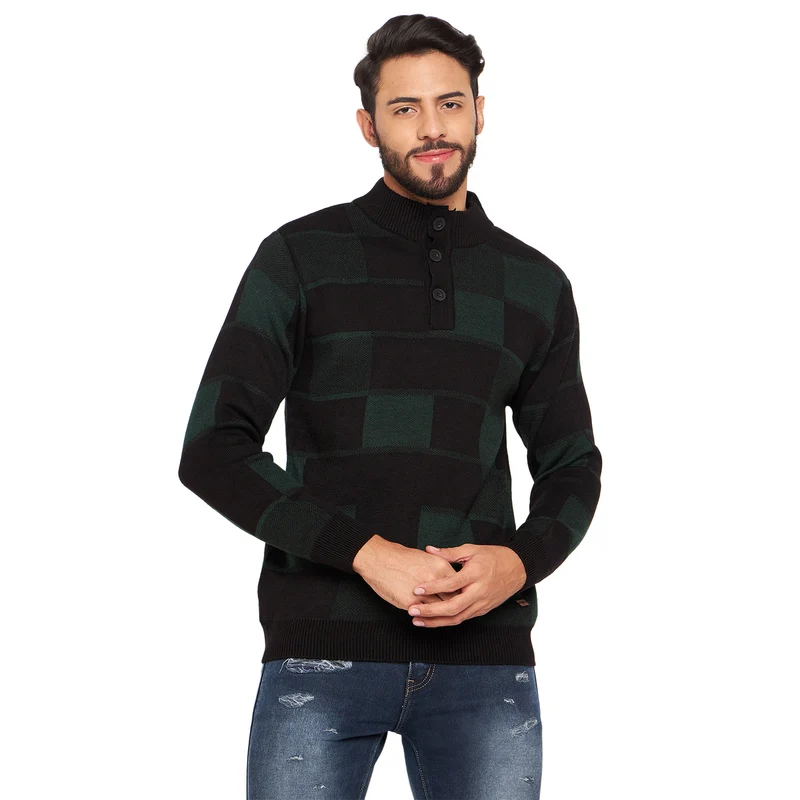 Duke Urban Men Full Sleeve High Neck Pullover (SDS2001) Black / M / Checkered
