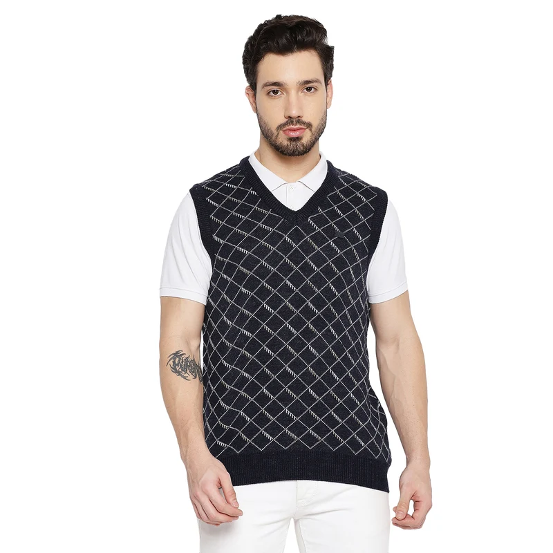 Duke Urban Men Sleeveless V Neck Sweater (SDS2027) Navy Mix / S / Self Design