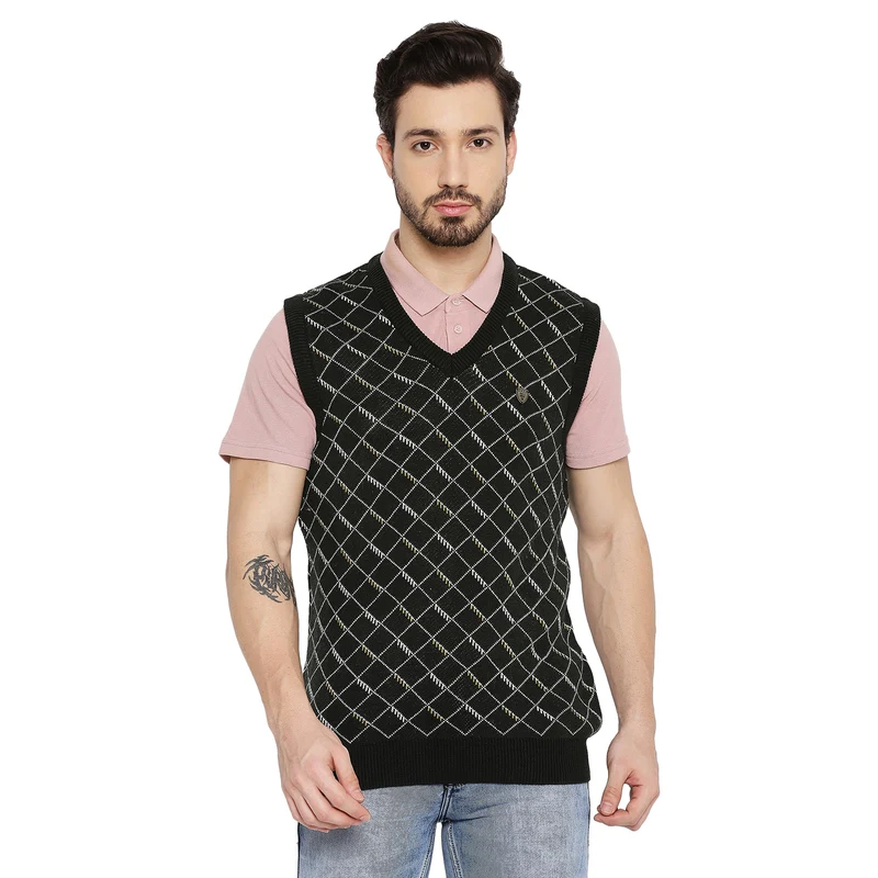Duke Urban Men Sleeveless V Neck Sweater (SDS2027) Olive / XL / Self Design