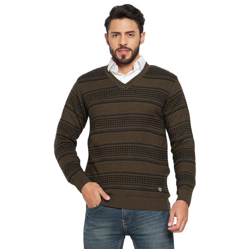 Duke Urban Men Full Sleeve V Neck Sweater (SDS2045) Mouse / XXL / Self Design