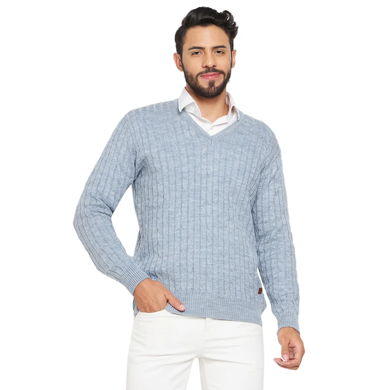 Duke Urban Men Full Sleeve V Neck Sweater (SDS2046) Sky Mix / S / Self Design