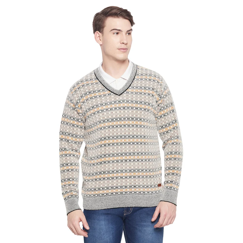 Duke Urban Men Full Sleeve V Neck Sweater (SDS2064) Olive / S / Self Design