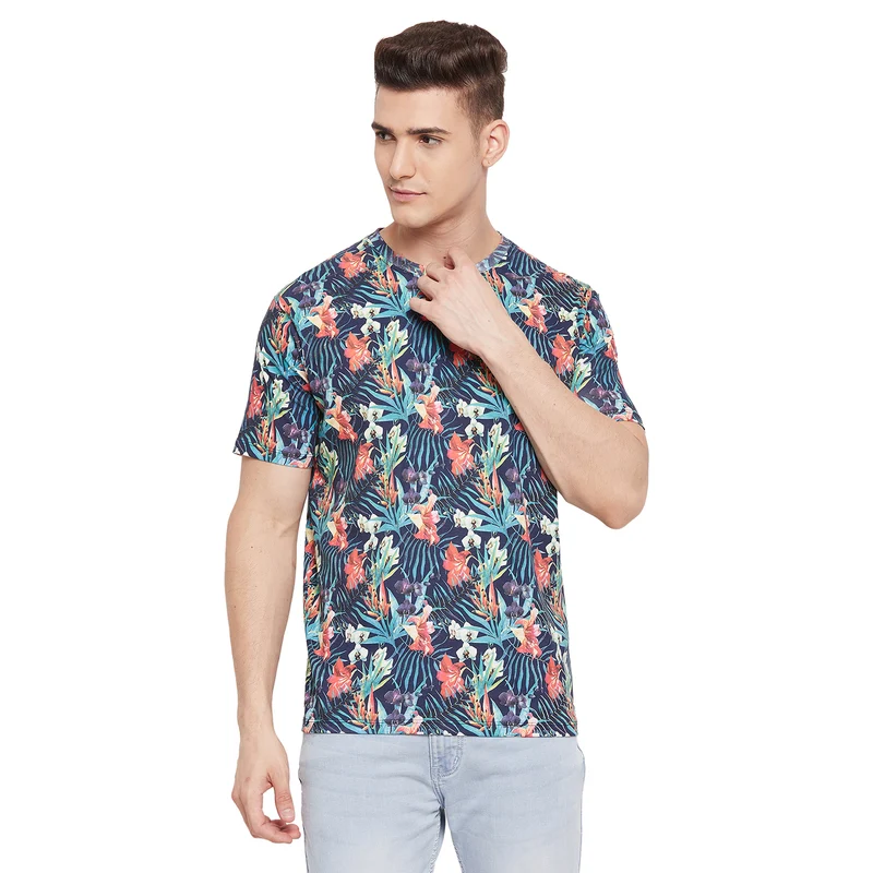 Duke Urban Men Half Sleeve Cotton T-shirt (LF5713) D.Navy / L / Printed