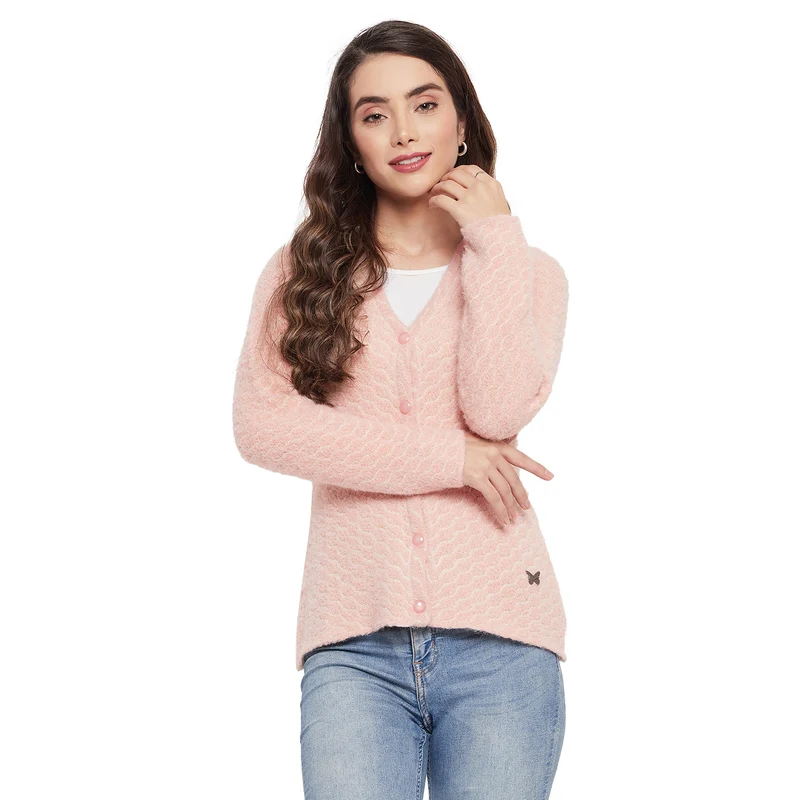 Duke Stardust Women V Neck Cardigan (SDS1042) Peach Bud / XL / Chevron/Zig Zag