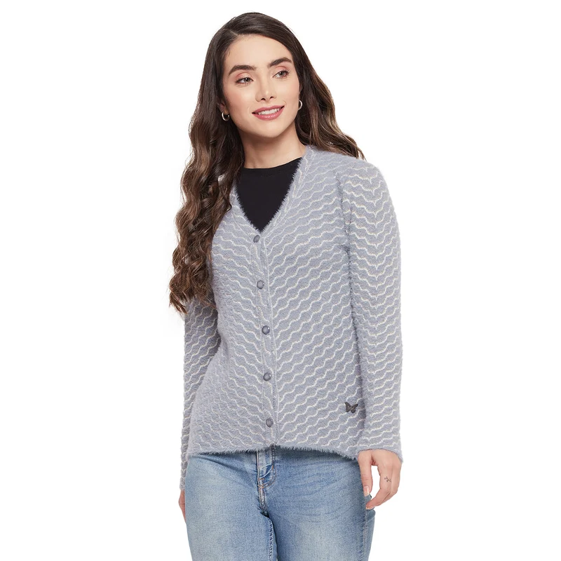 Duke Stardust Women V Neck Cardigan (SDS1042) Skyway / XXL / Chevron/Zig Zag