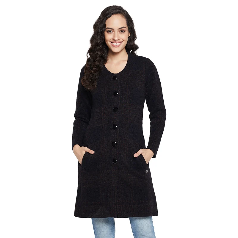 Duke Urban Women Full sleeve Round Neck Cardigan (SDS1099) Black / XXL / Checkered