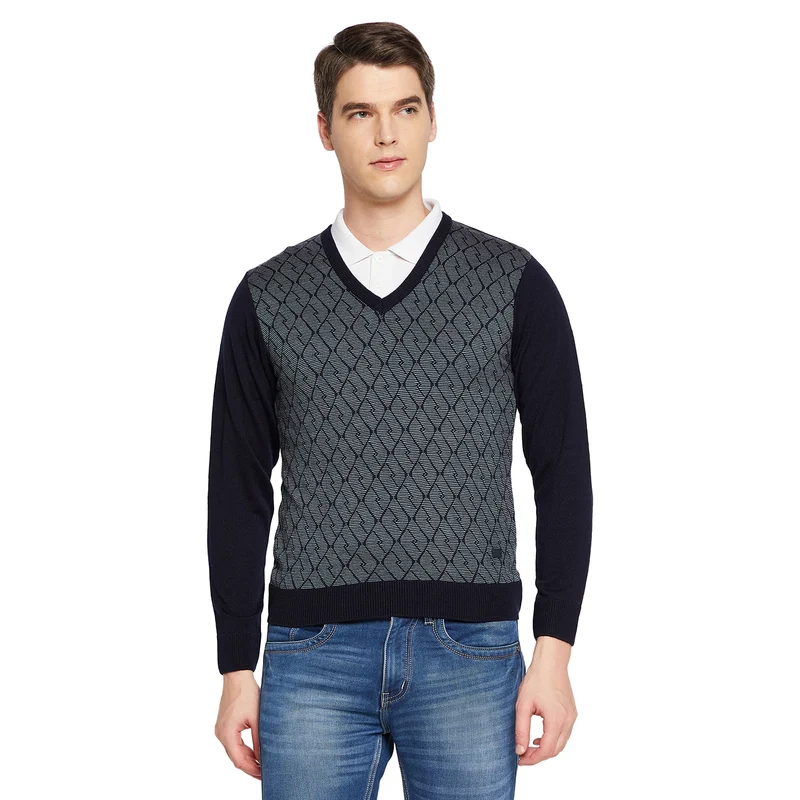 Duke Urban Men Full Sleeve V Neck Sweater (SDS8090) Navy / M / Printed