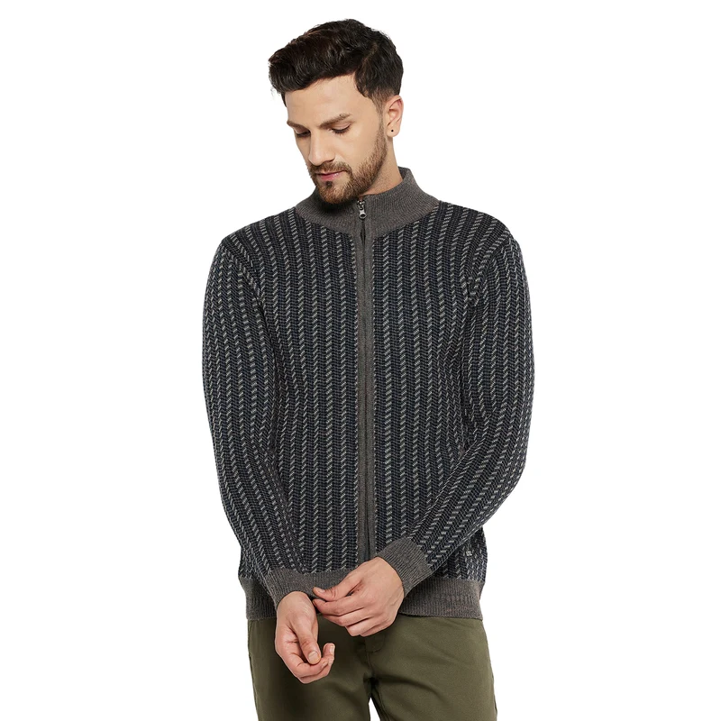 Duke Urban Men Full Sleeve Zipper Sweater (SDS2088) Brown / XXL / Striped