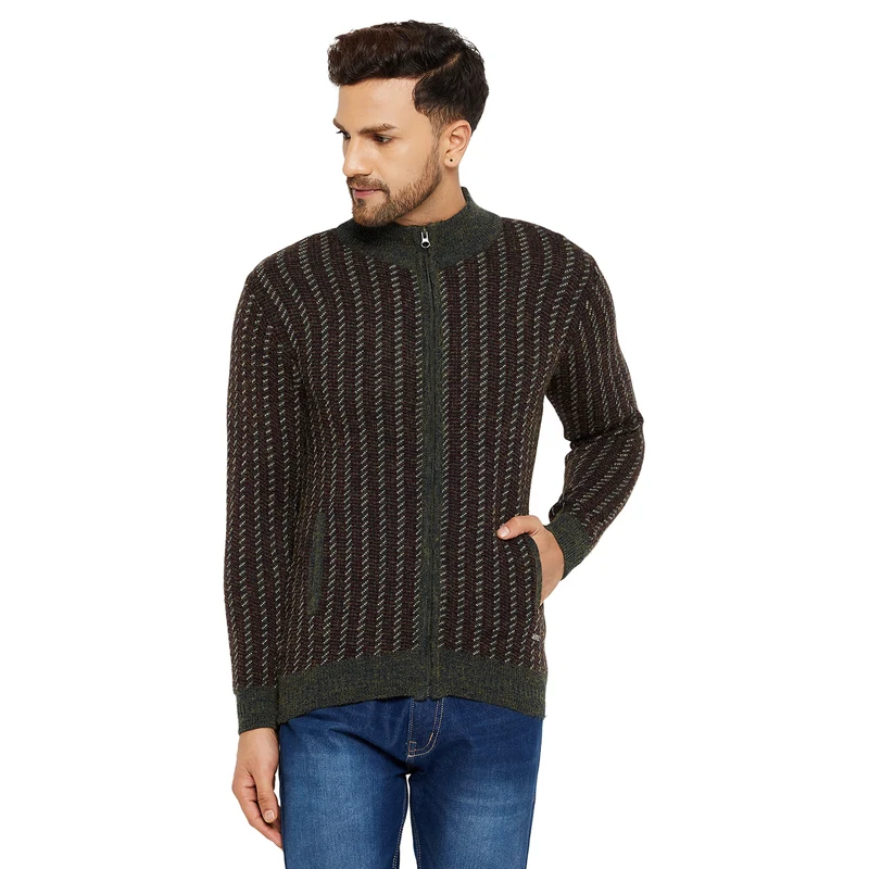 Duke Urban Men Full Sleeve Zipper Sweater (SDS2088) Olive / M / Striped