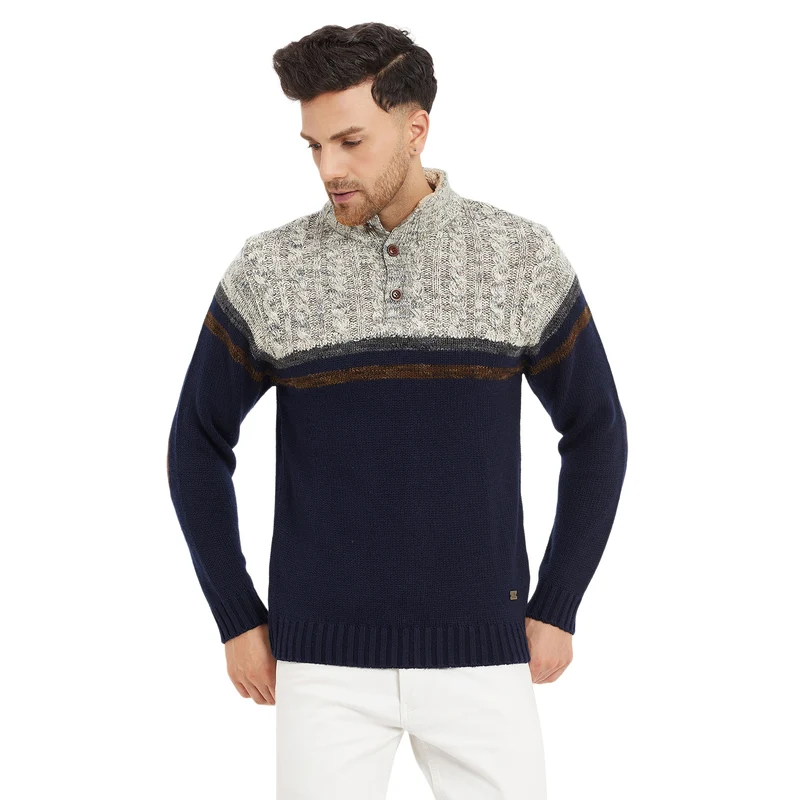 Duke Urban Men Full Sleeve Button Placket Sweater (SDS2002) Navy / S / Woven