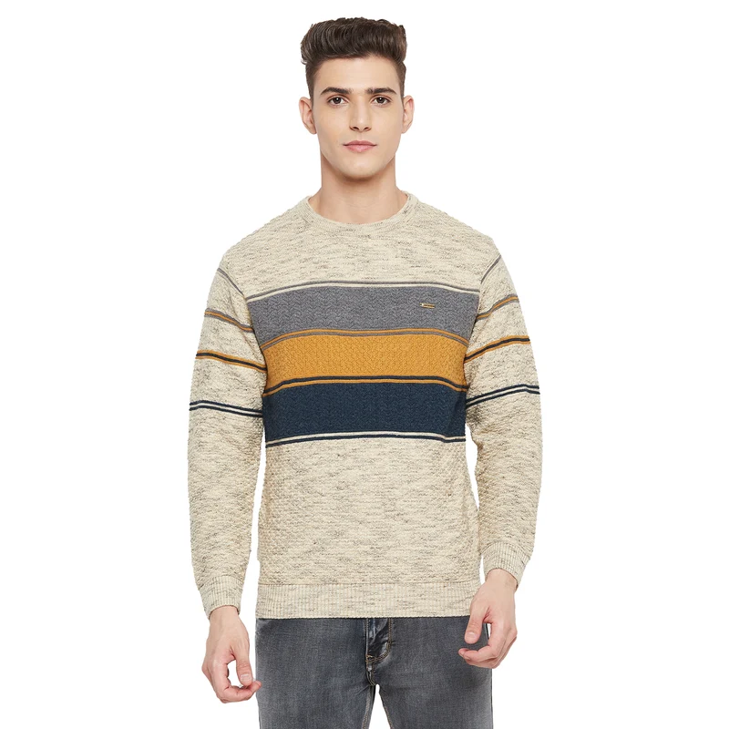 Duke Urban Men Full Sleeve Round Neck Sweater (SDS2017) Khaki / XL / Color Block