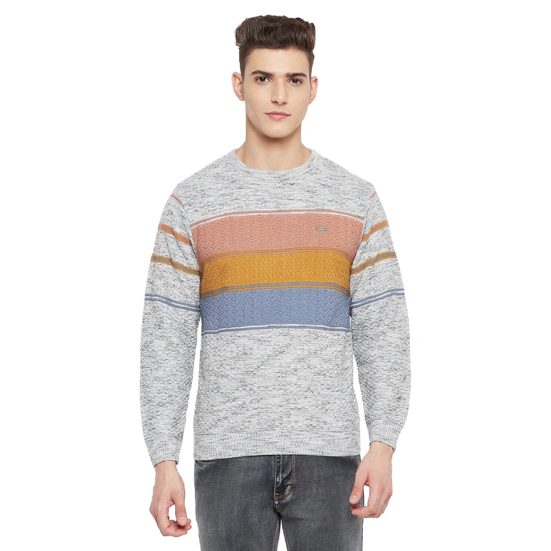 Duke Urban Men Full Sleeve Round Neck Sweater (SDS2017) L.Grey Melange / L / Color Block
