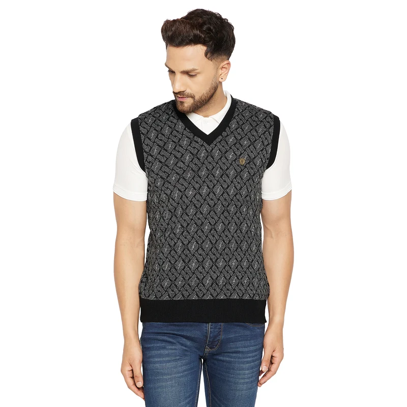 Duke Urban Men Sleeveless Reversible Sweater (SDS2042) Black / S / Self Design